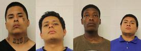 Adults arrested include, left to right: Mario Elvira, Kevin Ramirez, Kevar Preston and Jean Salvatierra 